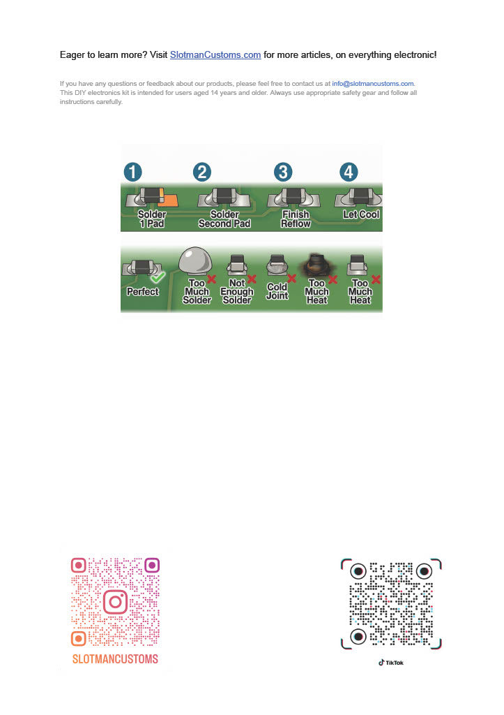 Product review card with step-by-step guide and contact information on a white background