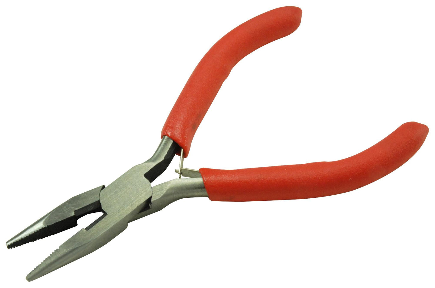 Pair of pliers with red handles on a white background