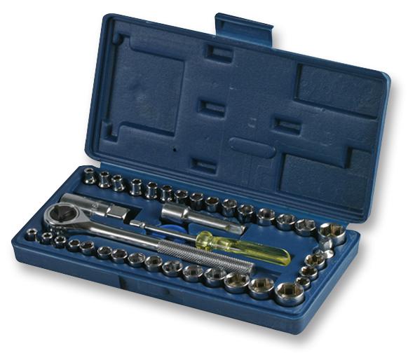 Socket Set, Reversible Ratchet, Metric 4mm - 13 mm, Imperial 0.156 " - 0.562 ", 40 Piece