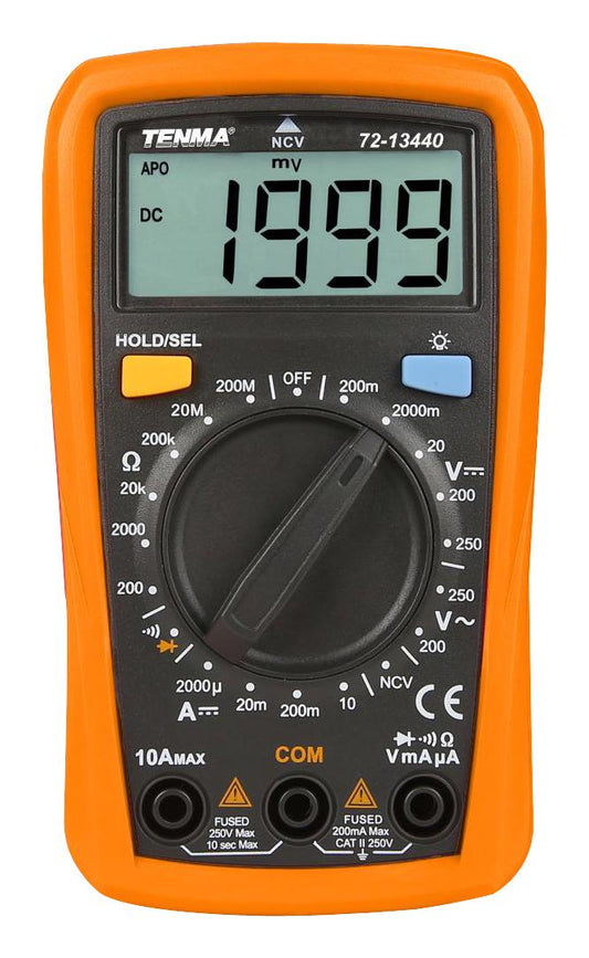 Handheld Digital Multimeter, DC Current, AC/DC Voltage, Continuity, Diode, Resistance