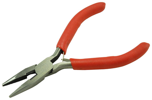 Pair of pliers with red handles on a white background