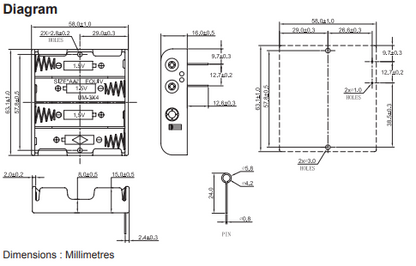 4 x AA Battery Holder, THT