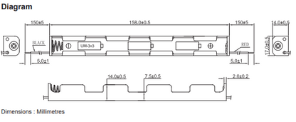 3 x AA Long Battery Holder, Wired