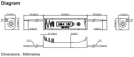 1 x AAA Battery Holder, Wired