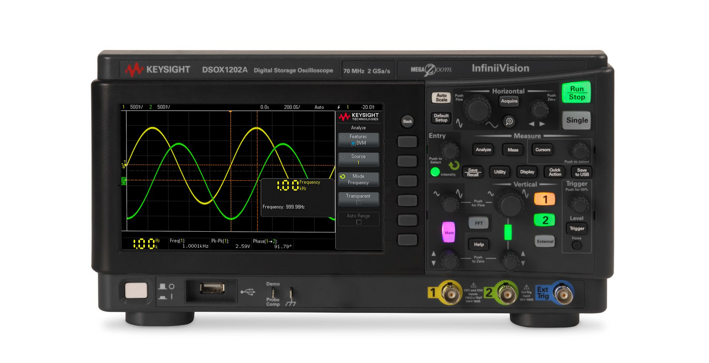 Digital Oscilloscope, InfiniiVision 1202X Series, 2 Analogue, 1 Ext Trigger, 70 MHz, 2 GSPS
