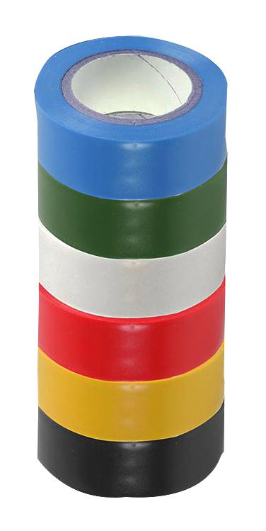 Set of 6X Electrical Insulation Tape, PVC Multicolour, 19 mm x 8 m