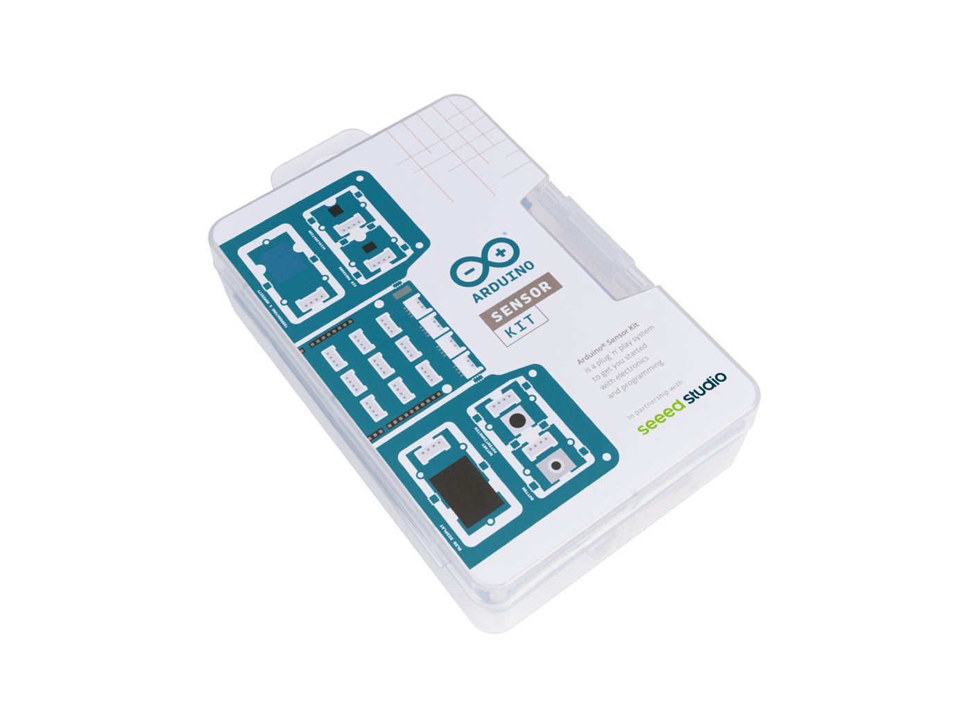 Arduino development board with circuit diagram on a white background