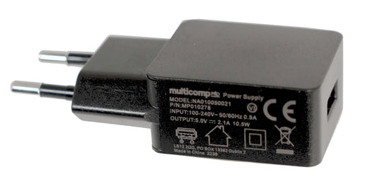 USB-A Power Supply 10 W, 5 VDC, 2.1 A
