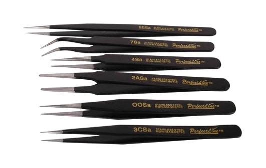 Tweezers Set, 6 Pieces, Stainless Steel Body