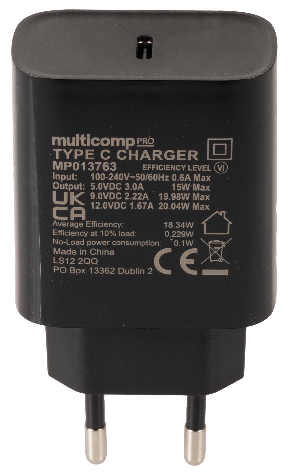 USB-C PD Charger, 20 W, 5 V, 9 V, 12 V