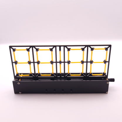 Black and yellow metal grid structure on a white background