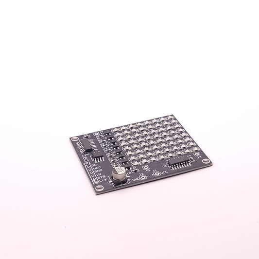 Electronic circuit board with LED lights on a white background