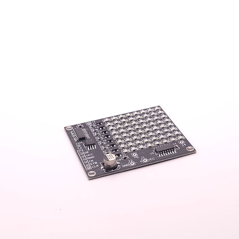 Electronic circuit board with LED lights on a white background