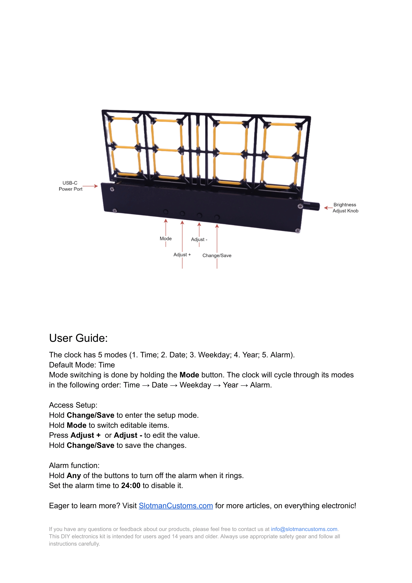 HE056 Ceramic Filament Clock Kit assembly manual with step-by-step illustrations and text.