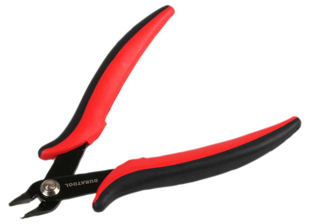 Pair of black and red pliers on a white background